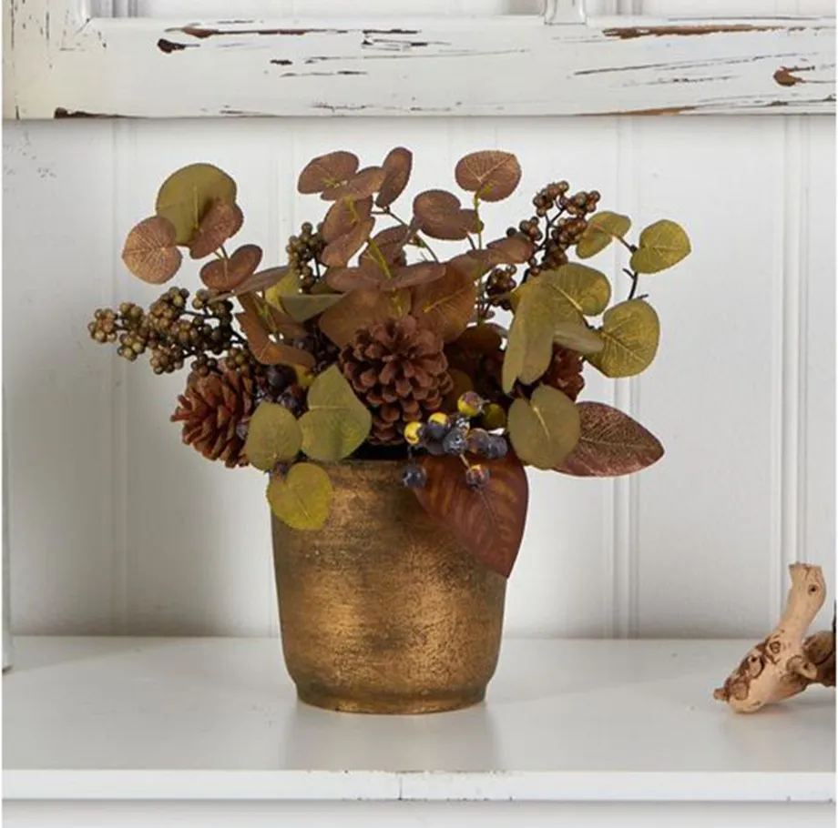 12in. Eucalyptus, Pinecones, and Berries Arrangement in Brown by Bellanest