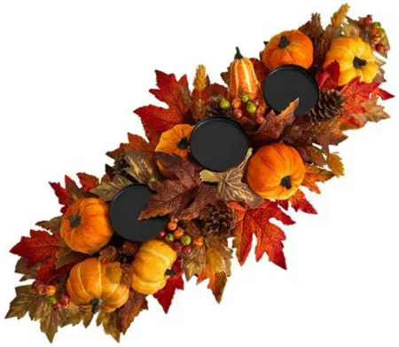 36in. Autumn Harvest Candelabrum Arrangement in Orange by Bellanest