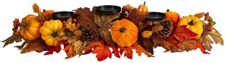 36in. Autumn Harvest Candelabrum Arrangement in Orange by Bellanest