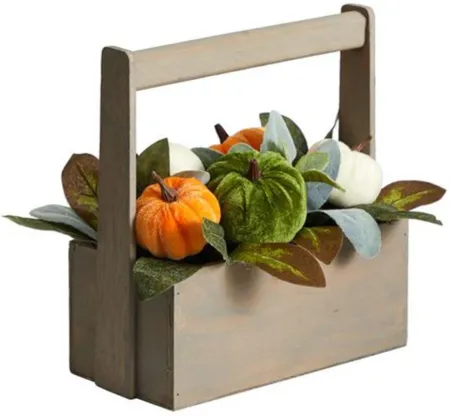 10in. Wooden Basket Autumn Arrangement in Multicolor by Bellanest