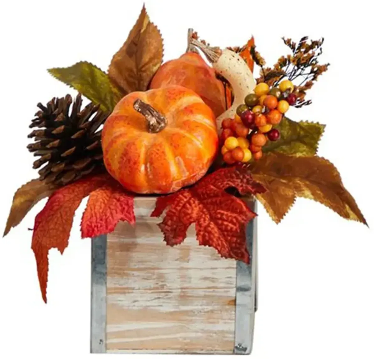 8in. Pumpkin, Gourd, Berries, and Pinecone Arrangement in Orange by Bellanest