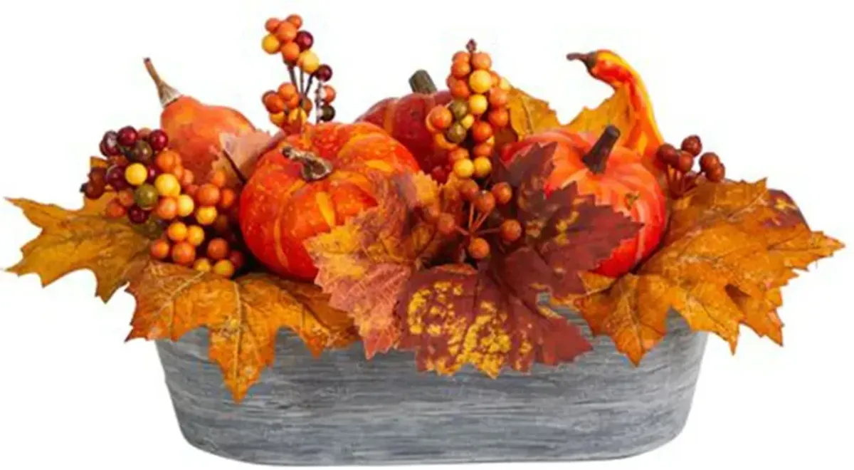 12in. Pumpkin and Berries Arrangement in Orange by Bellanest