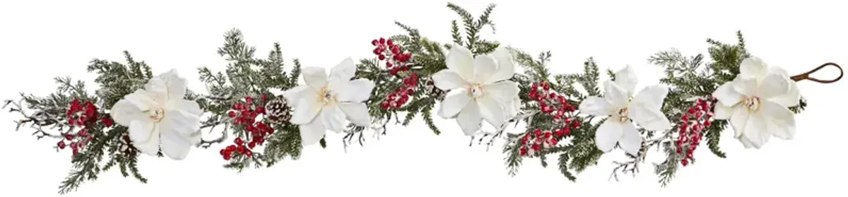 Frosted Magnolia & Berry Artificial Garland