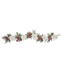 Frosted Magnolia & Berry Artificial Garland in White/Green by Bellanest