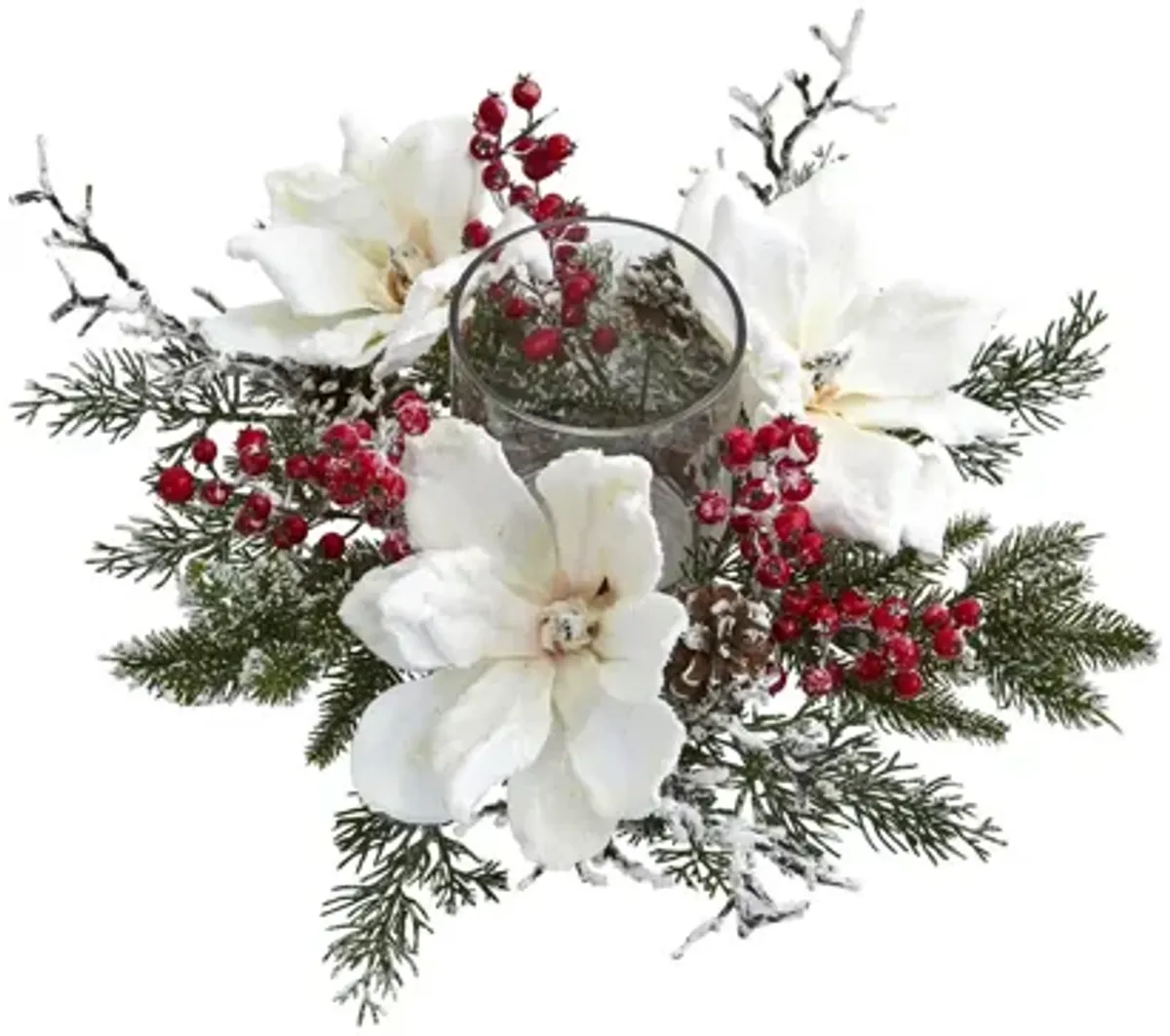 Frosted Magnolia & Berry Artificial Arrangement Candelabrum