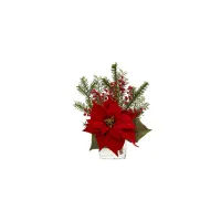Poinsettia, Pine and Berries Artificial Arrangement in Red by Bellanest