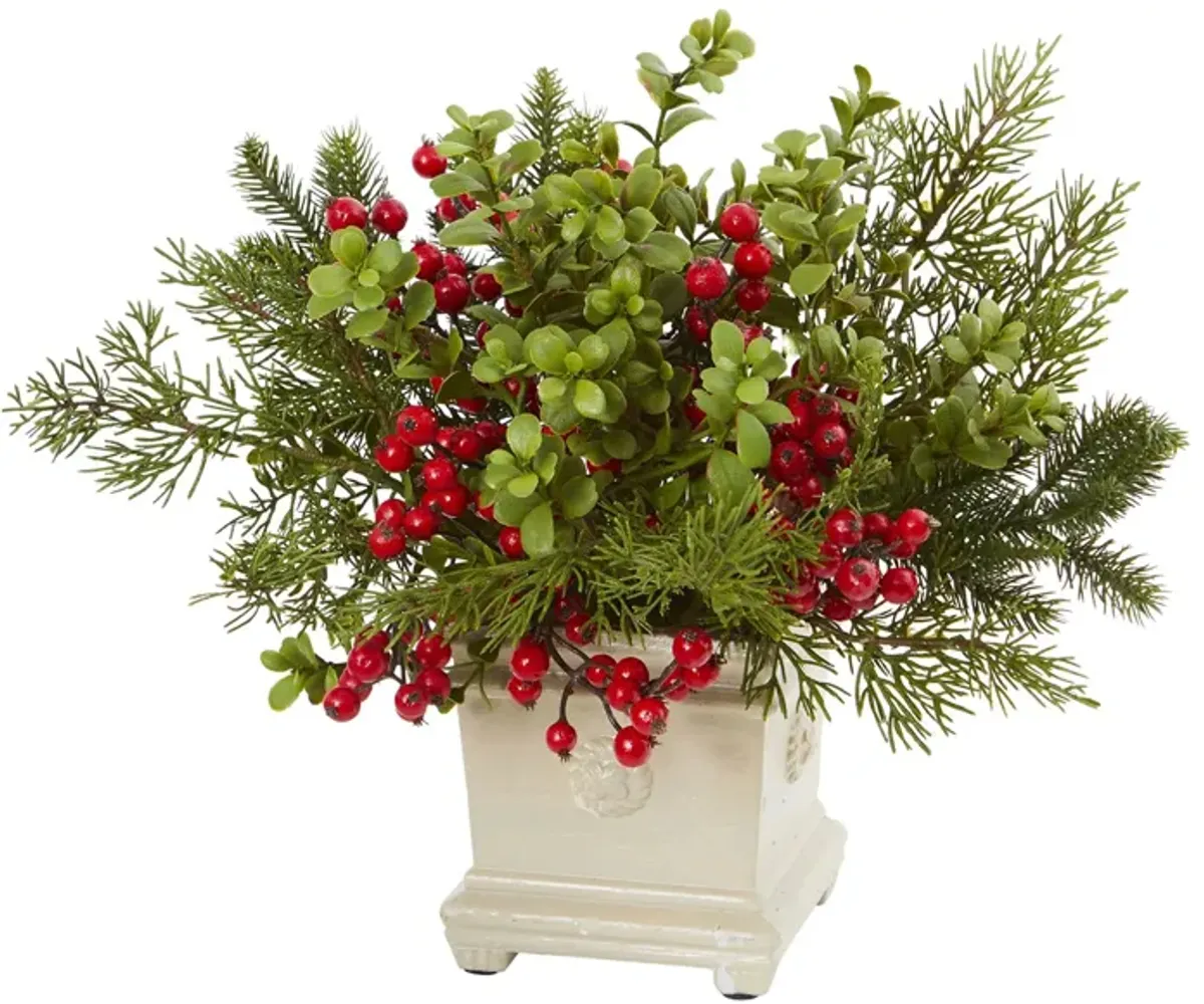 Holiday Berry and Pine Artificial Arrangement in Green by Bellanest