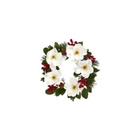 Magnolia, Pine and Berries Artificial Wreath in White by Bellanest