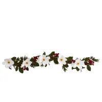 Magnolia, Pine and Berries Artificial Garland in White by Bellanest