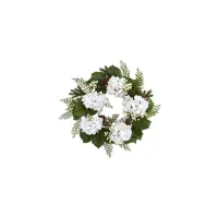 Gold Trimmed Hydrangea and Berry Artificial Wreath in White by Bellanest