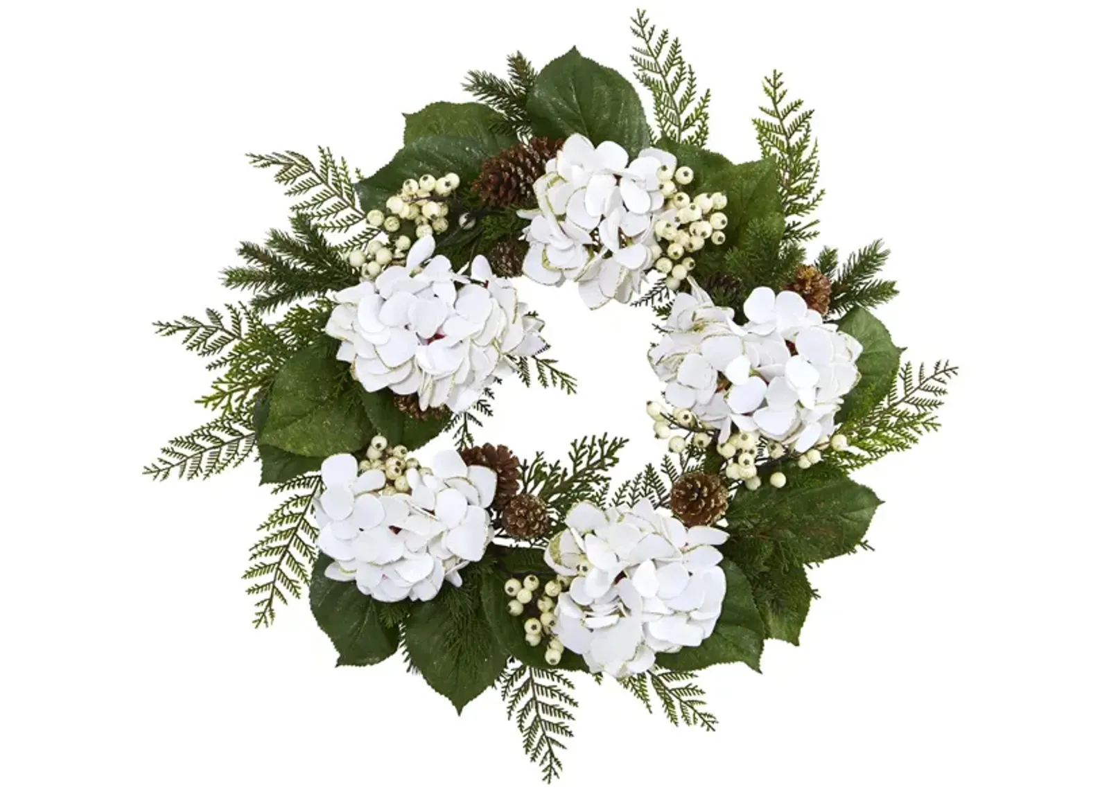 Gold Trimmed Hydrangea and Berry Artificial Wreath in White by Bellanest