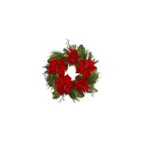 Poinsettia and Pine Artificial Wreath in Red by Bellanest