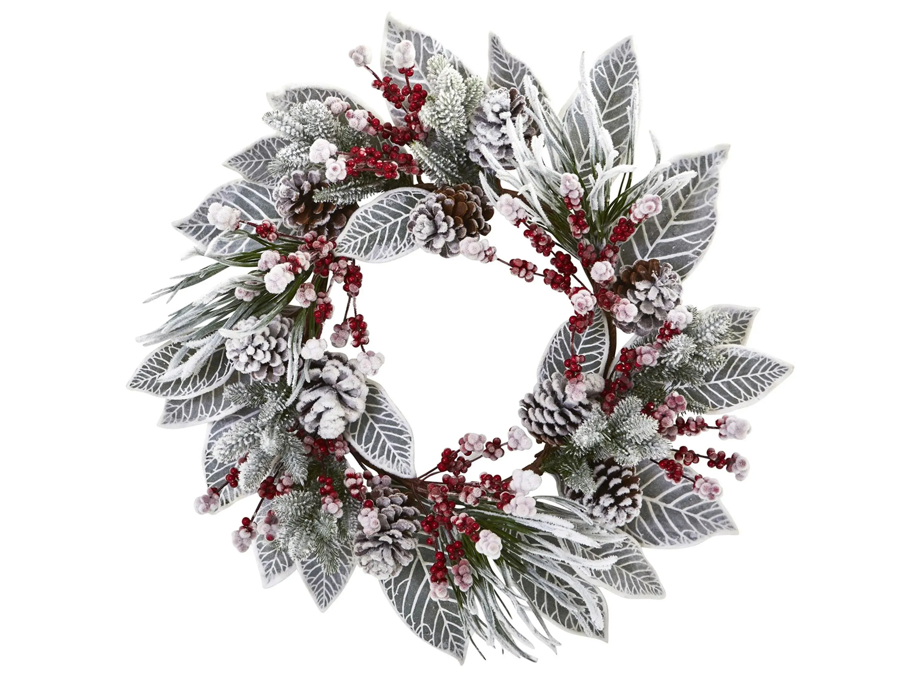 Snowy Magnolia Berry Artificial Wreath in White by Bellanest