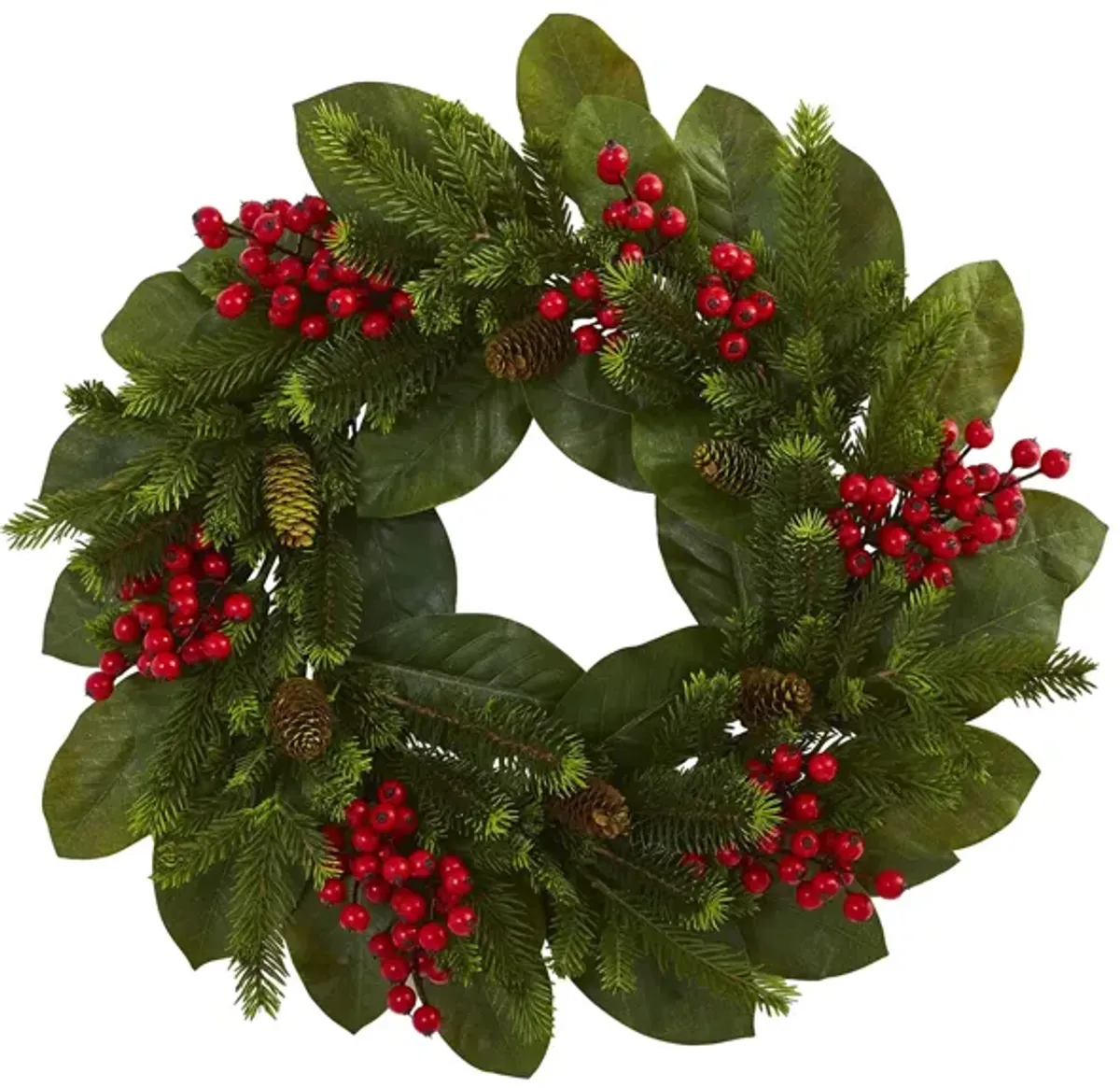 Magnolia Leaf, Berry and Pine Artificial Wreath