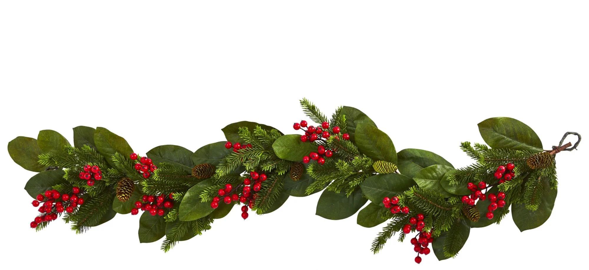 Magnolia Berry Pine Artificial Garland in Green by Bellanest