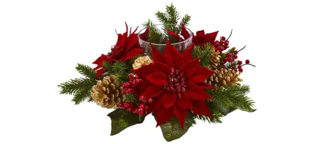 Poinsettia, Berry and Golden Pinecone Candelabrum Artificial Arrangement in Red by Bellanest