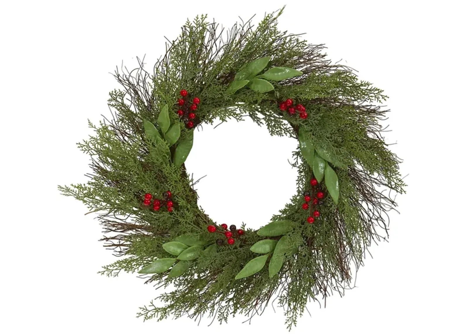 Cedar and Ruscus with Berries Artificial Wreath in Green/Red by Bellanest