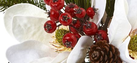 Magnolia, Pine, and Berry Holiday Artificial Arrangement in White by Bellanest