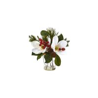 Magnolia, Pine, and Berry Holiday Artificial Arrangement in White by Bellanest