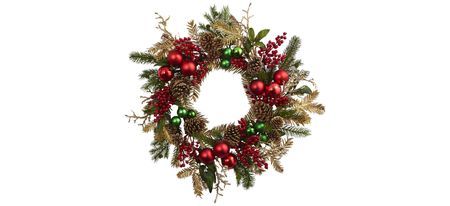 Ornament, Pine & Pinecone Artificial Wreath in Multicolored by Bellanest