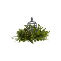Mixed Pine Birdhouse Artificial Candelabrum in Green by Bellanest