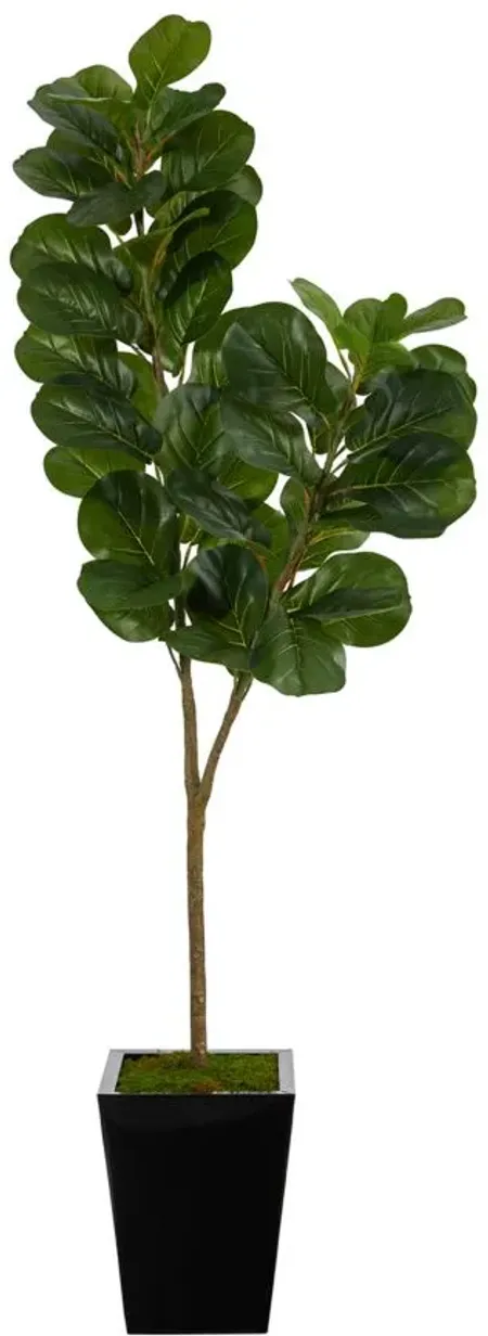 68in. Fiddle leaf Fig Artificial Tree in Black Metal Planter in Green by Bellanest