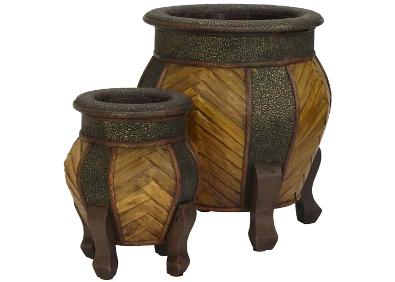 Decorative Rounded Wood Planters (Set of 2) in Brown by Bellanest