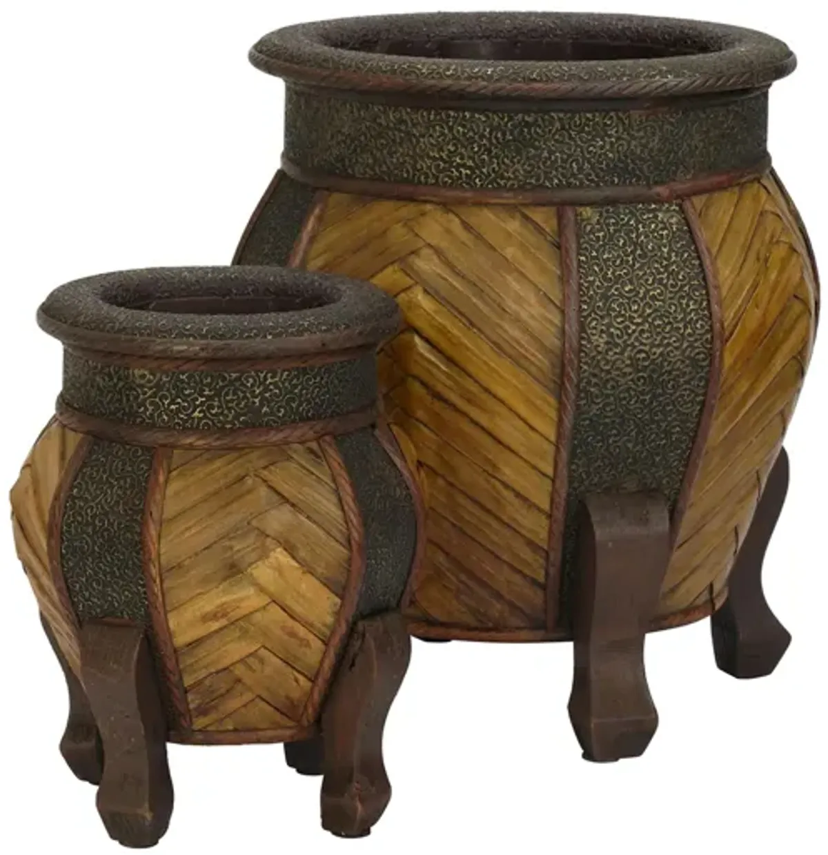 Decorative Rounded Wood Planters (Set of 2) in Brown by Bellanest