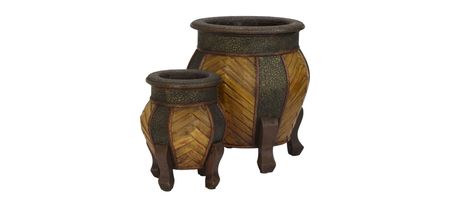 Decorative Rounded Wood Planters (Set of 2) in Brown by Bellanest