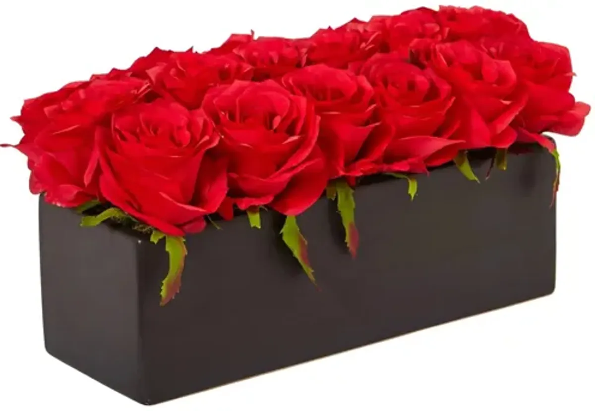 Dozen Silk Roses in Ceramic Rectangular Planter