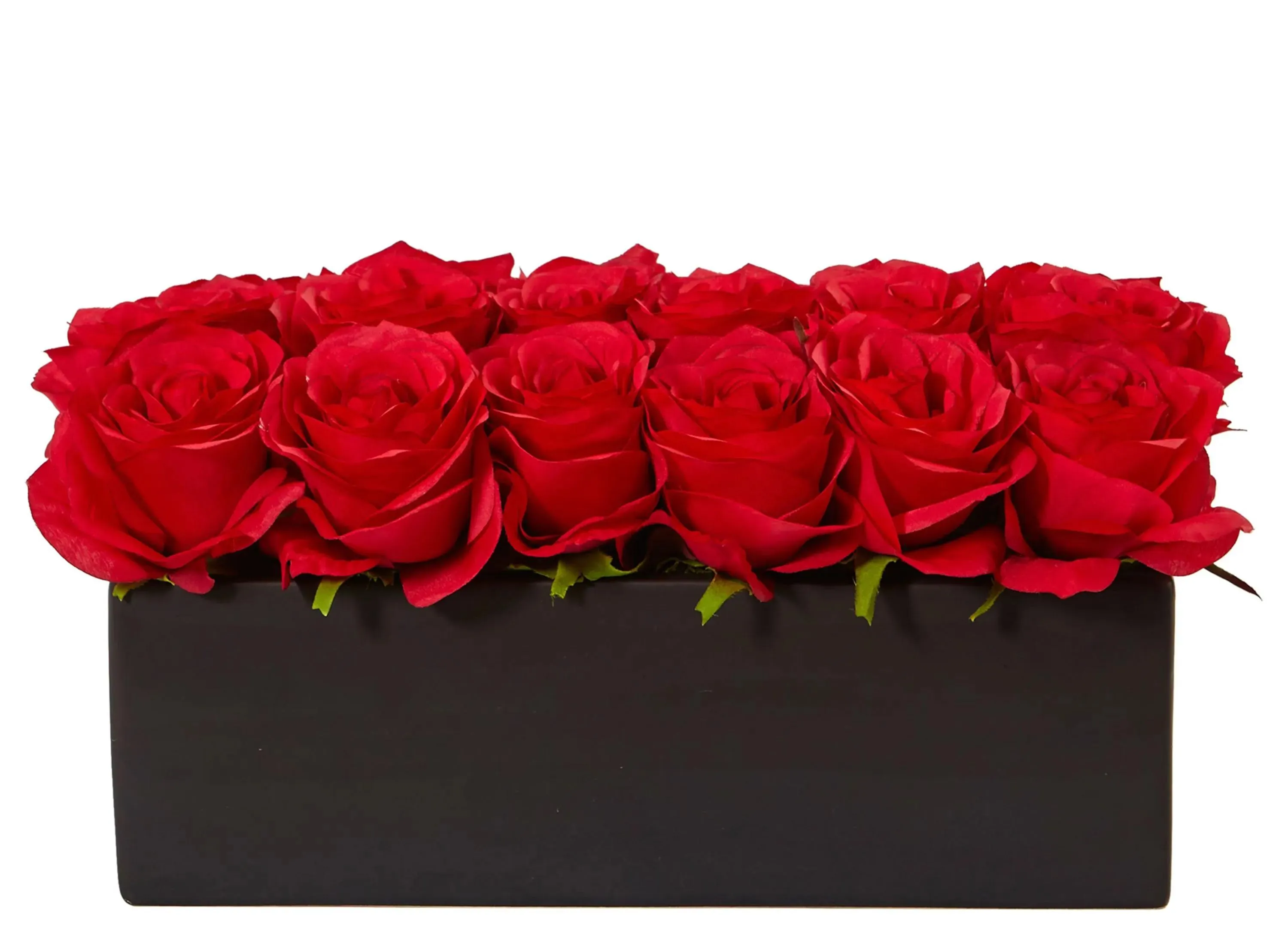 Dozen Silk Roses in Ceramic Rectangular Planter in Red by Bellanest