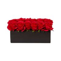 Dozen Silk Roses in Ceramic Rectangular Planter in Red by Bellanest