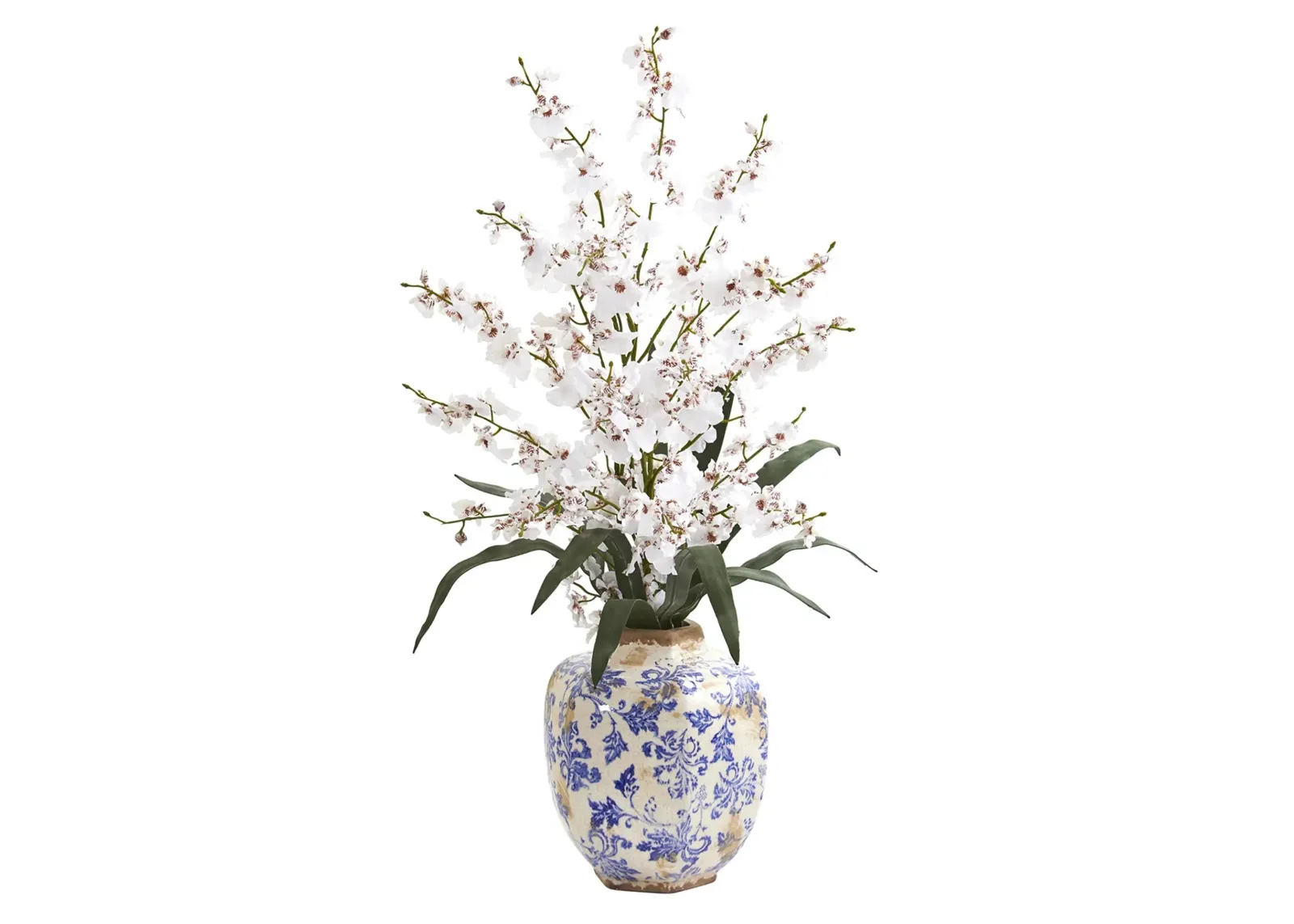 Dancing Lady Orchid Artificial Arrangement in Decorative Vase in White