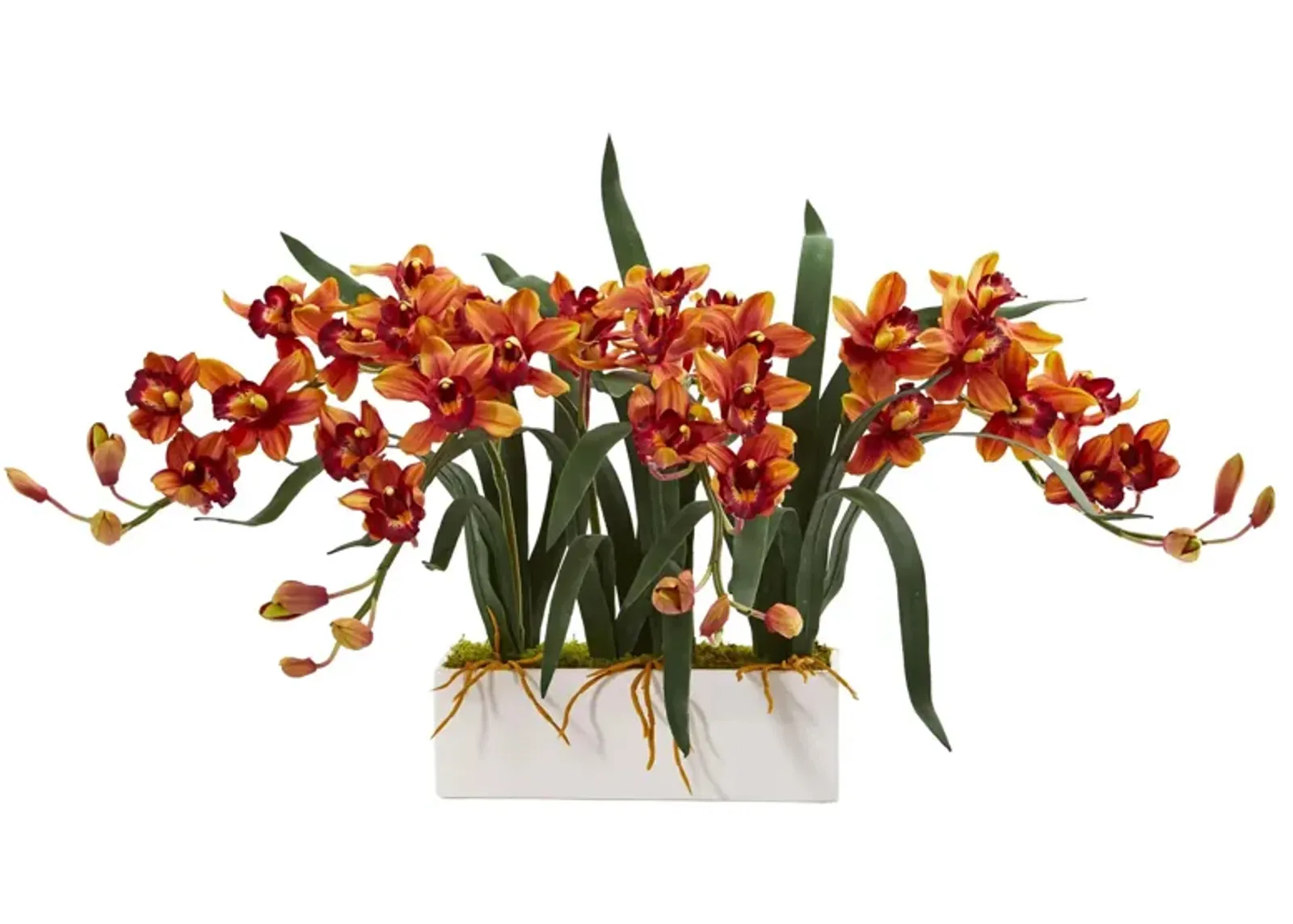 Cymbidium Artificial Arrangement in White Vase in Burgundy by Bellanest