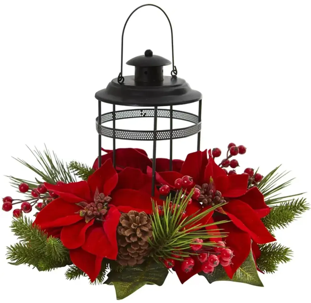 Poinsettia Berry Pine Artificial Arrangement Candelabrum in Red by Bellanest