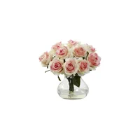 Pink Rose Arrangement with Vase in Light Pink by Bellanest