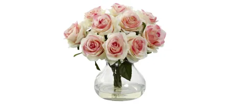 Pink Rose Arrangement with Vase in Light Pink by Bellanest