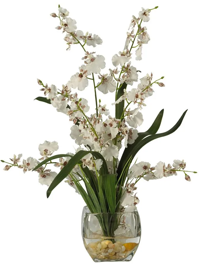 Dancing Lady Orchid Liquid Illusion Silk Flower Arrangement in White by Bellanest