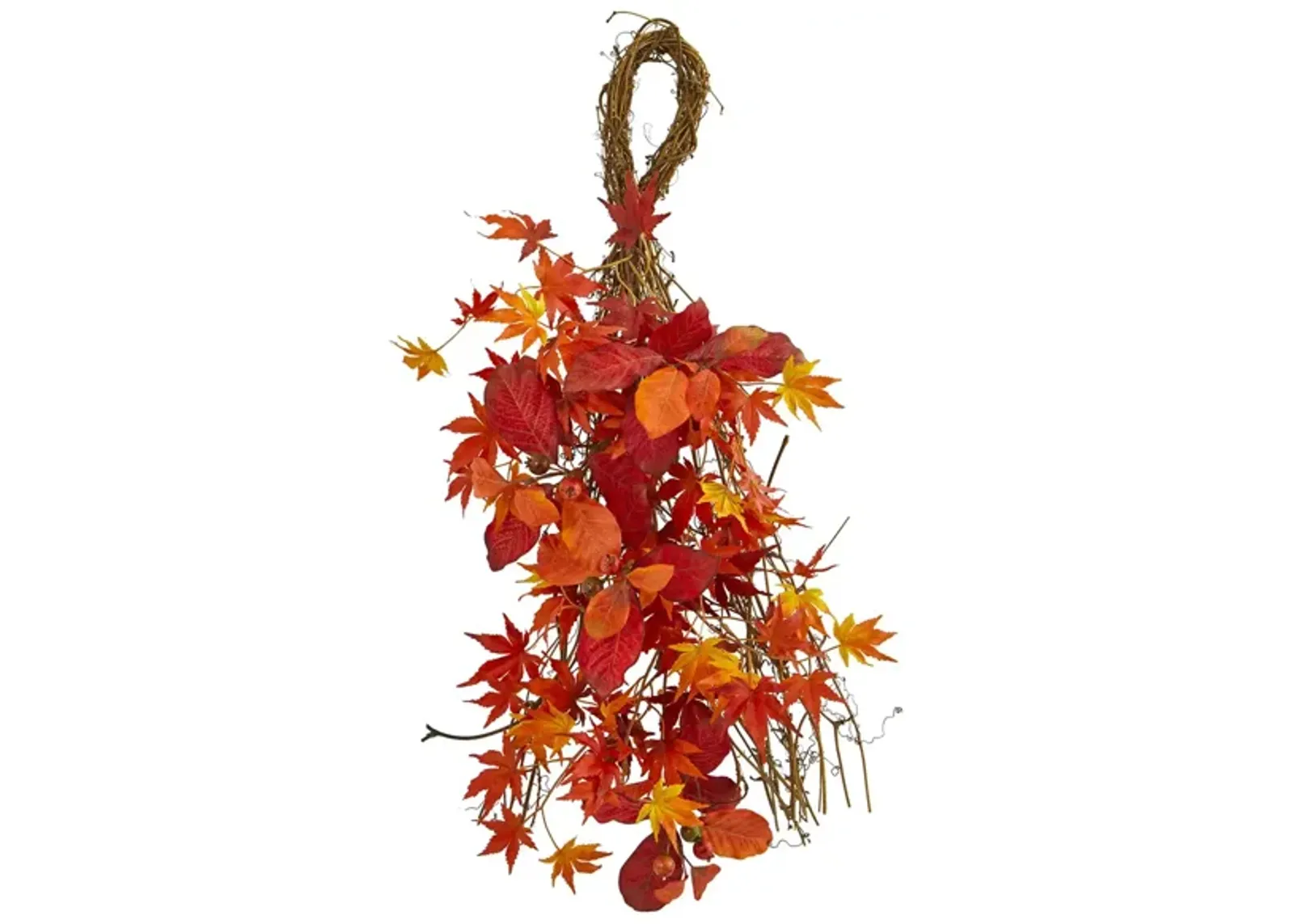 Mixed Japanese Maple, Magnolia Leaf and Berries Artificial Teardrop in Red/Orange by Bellanest