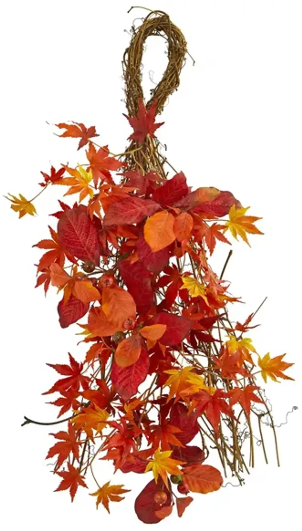 Mixed Japanese Maple, Magnolia Leaf and Berries Artificial Teardrop in Red/Orange by Bellanest