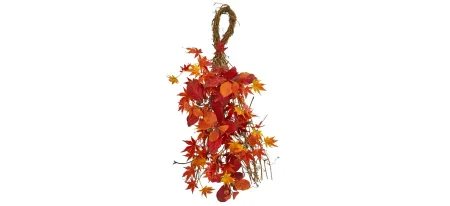 Mixed Japanese Maple, Magnolia Leaf and Berries Artificial Teardrop in Red/Orange by Bellanest