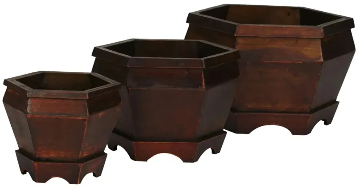 Wooden Hexagon Decorative Planter: Set of 3