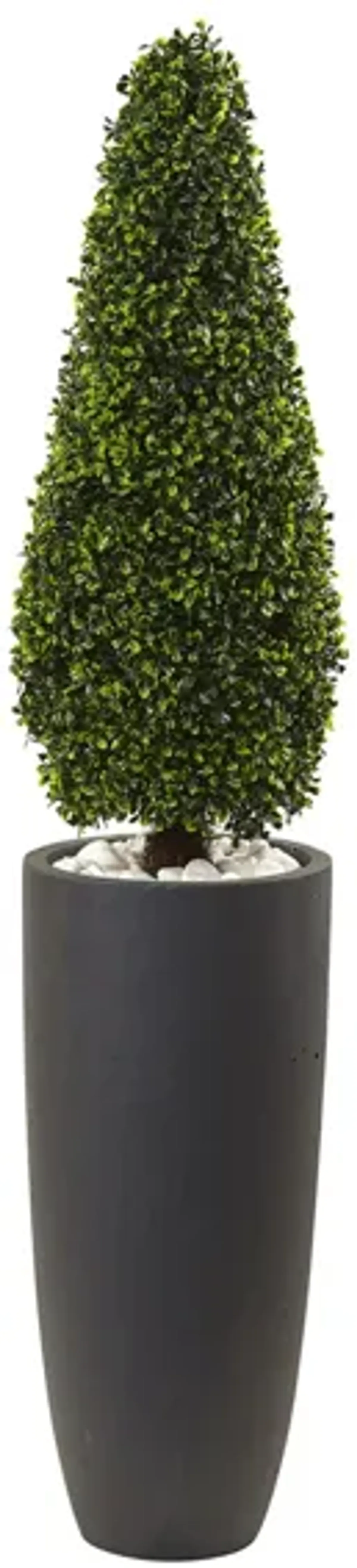 Boxwood Topiary with Gray Cylindrical Planter UV Resistant (Indoor/Outdoor) in Green by Bellanest