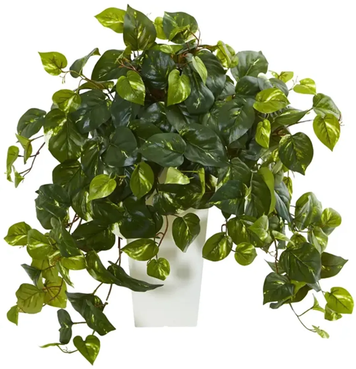 Pothos Artificial Plant in White Tower Vase in Green