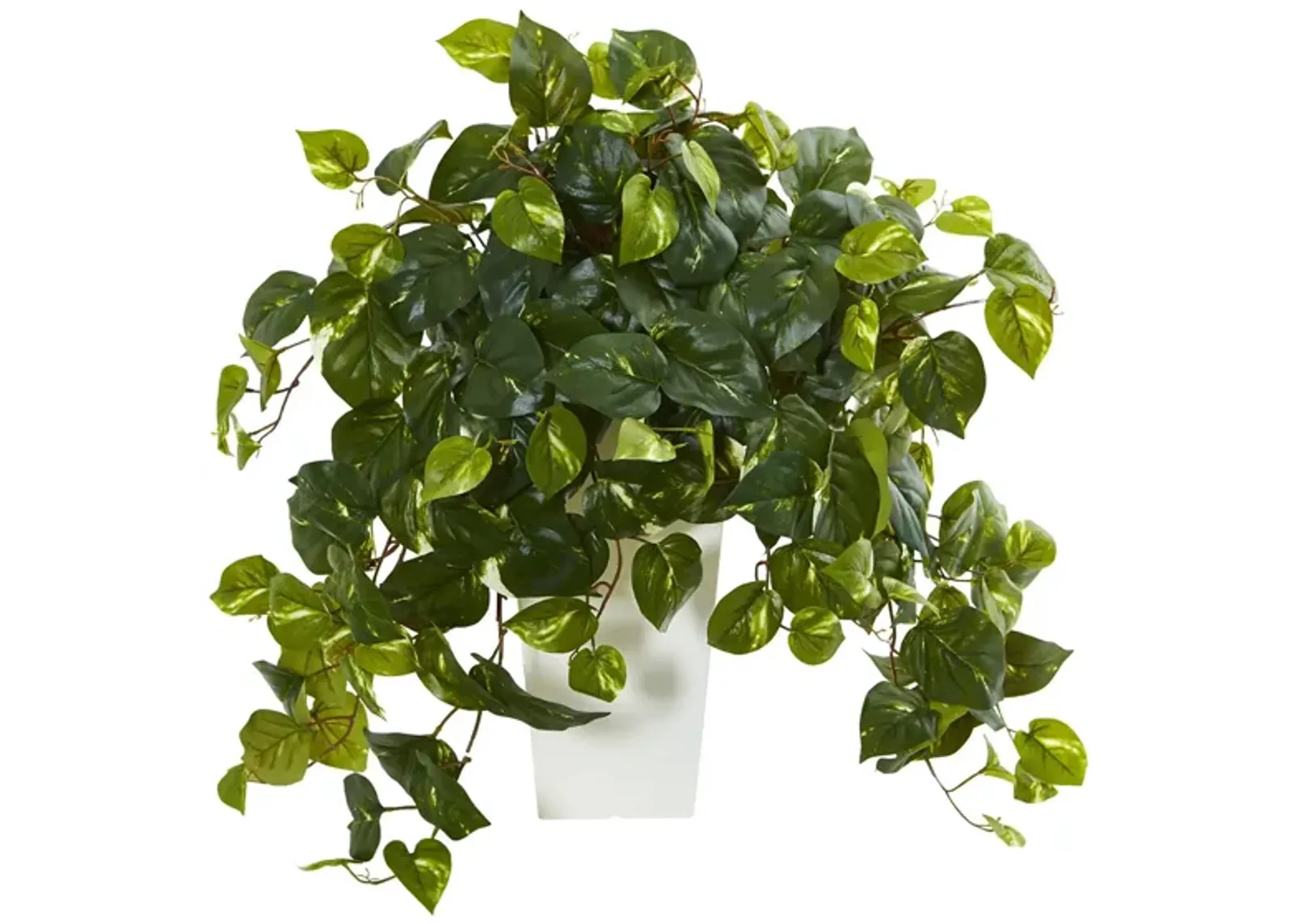 Pothos Artificial Plant in White Tower Vase in Green