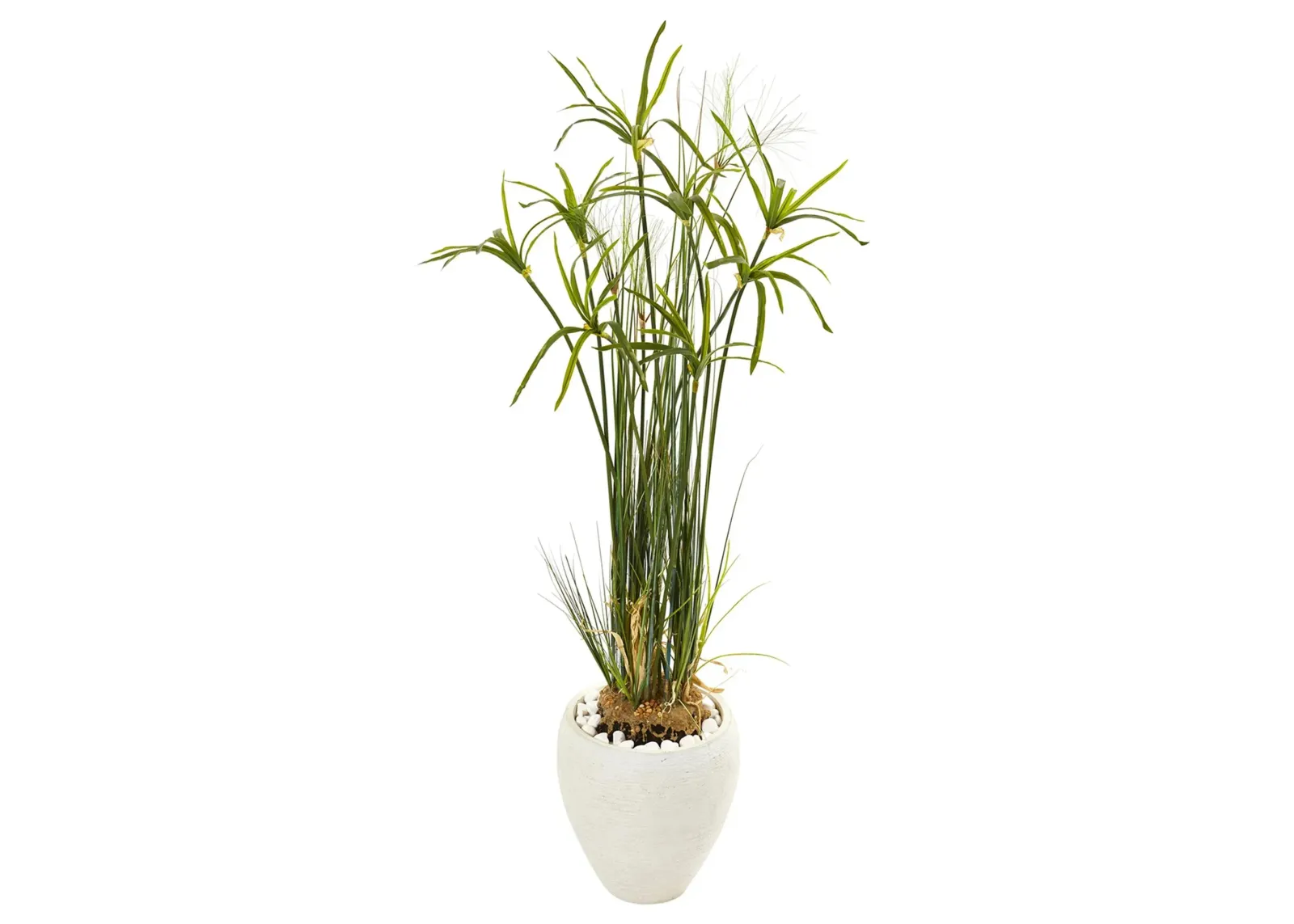 Papyrus Artificial Plant in White Planter in Green