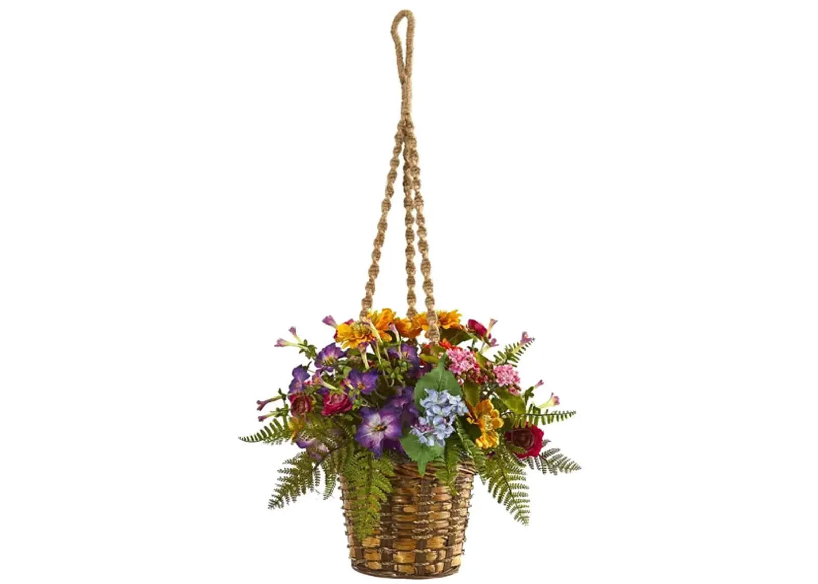 Mixed Floral Artificial Plant in Hanging Basket in Multi by Bellanest