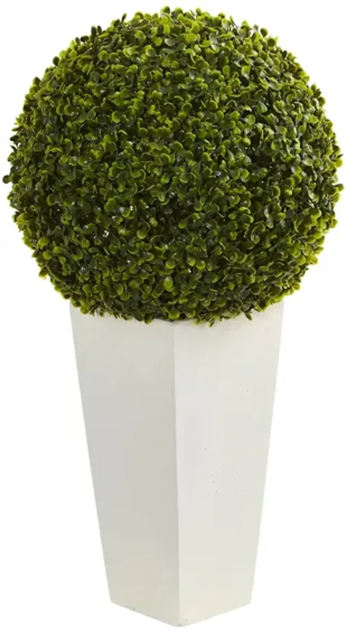 Boxwood Topiary Ball Artificial Plant in White Tower Planter (Indoor/Outdoor) in Green by Bellanest