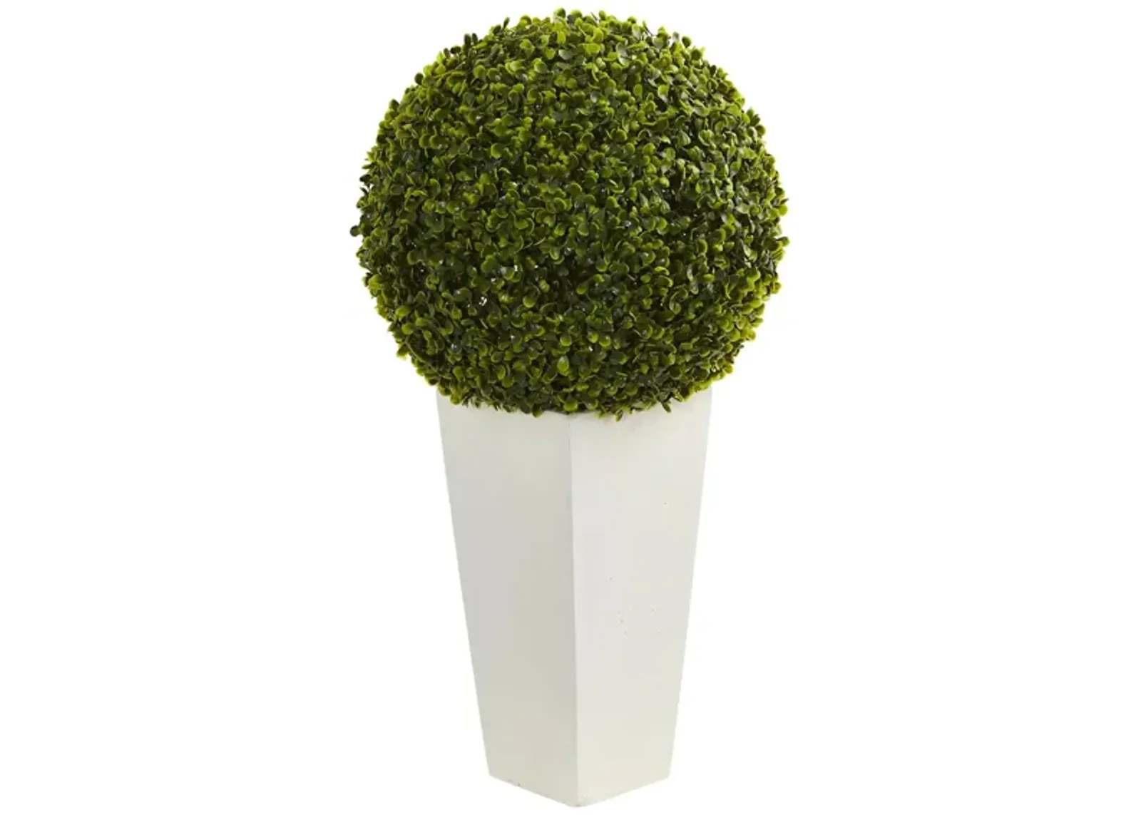 Boxwood Topiary Ball Artificial Plant in White Tower Planter (Indoor/Outdoor) in Green by Bellanest