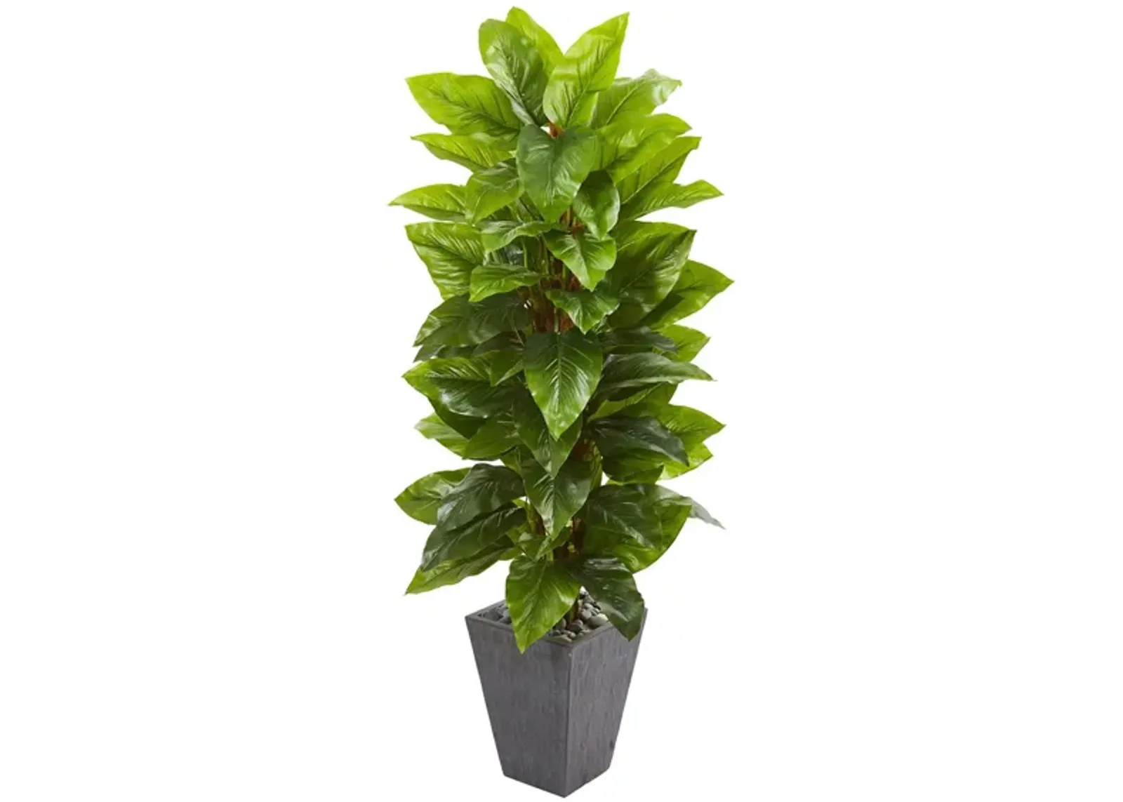 Large Leaf Philodendron Artificial Plant in Slate Planter in Green by Bellanest